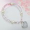 Girls Pink Crystal and Pearl Engraved Heart Charm Bracelet